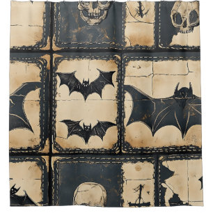 Rideaux De Douche Rustique Denim Halloween Motif de Patchwork