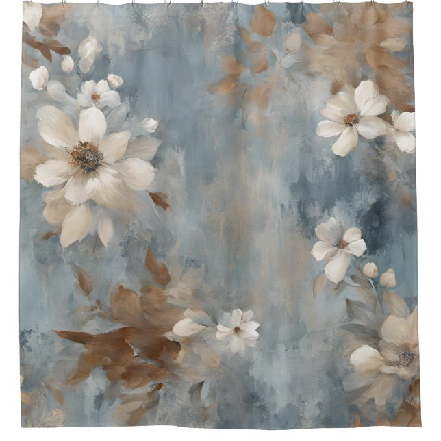 Rideaux De Douche Rustique Floral Bleu Marron Crème Maison de Campag (Devant)