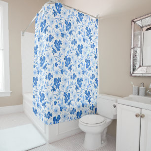 Rideaux De Douche Rustique Pays Bleu Floral Botanique