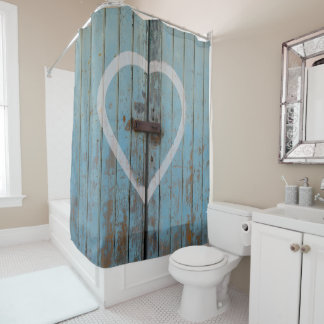 Rideaux De Douche Rustique Pays Bleu Porte Coeur
