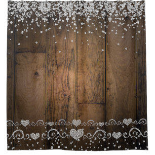 Rideaux De Douche Rustique Pays Bois Glam Diamants Diamant Étincelle