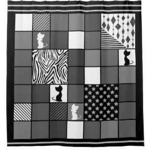 Rideaux De Douche Rustique, Populaire, Noir et blanc, Patchwork, Sim
