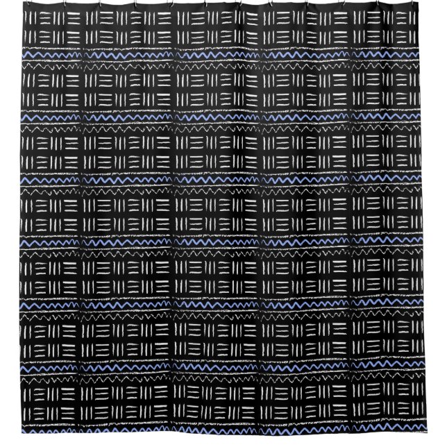 Rideaux De Douche Rustique robuste Noir & Bleu Motif Africain Design (Devant)