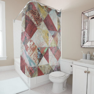 Rideaux De Douche Rustique Terracotta Abstraite Patchwork Botanique