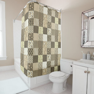 Rideaux De Douche Rustique Vintage Patchwork Motif de couette beige