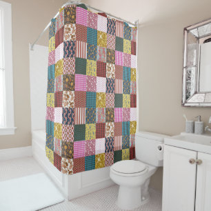 Rideaux De Douche Rustique Vintage Patchwork Quilt Motif
