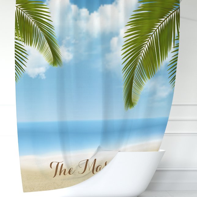 Rideaux De Douche Sable de Plage et Palmiers de l'Océan Monogramme (Créateur téléchargé)