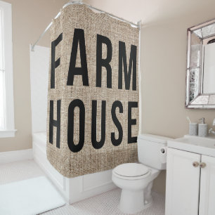 RIDEAUX DE DOUCHE SAC EN TOILE DE JUTE RUSTIQUE AVEC LETTRAGE NOIR F