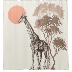Rideaux De Douche Safari Coucher de soleil Giraffe Paysage naturel