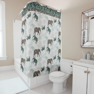 Rideaux De Douche Safari Elephants Petit Garçon Salle de bain Leopar