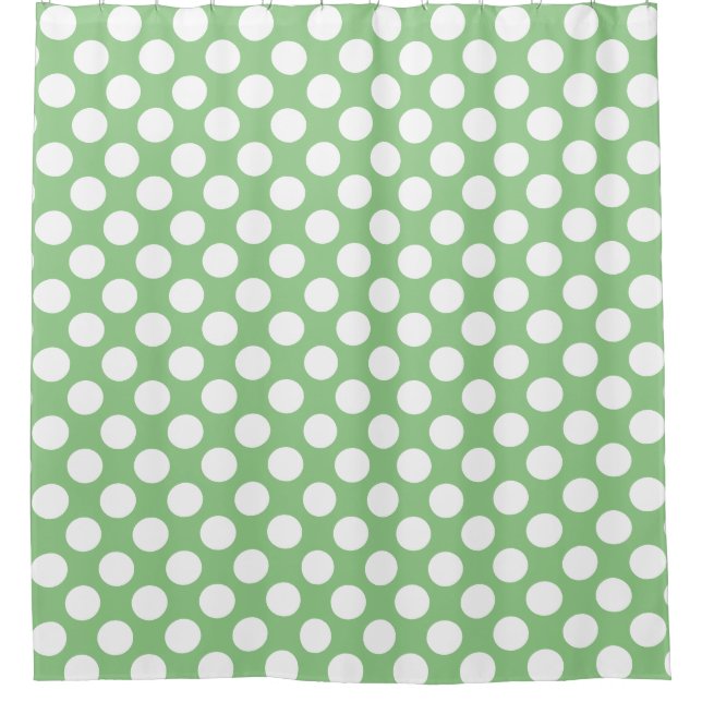 Rideaux De Douche Sage : Grand Motif blanc Polka Dot (Devant)