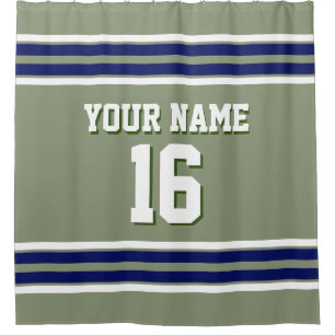 Rideaux De Douche Sage Green avec Marine White Stripes Sports Jersey