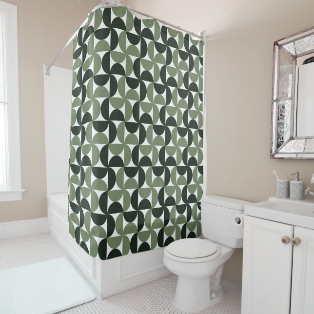 Rideaux De Douche Sage Green Mid Century Motif moderne (En situation)
