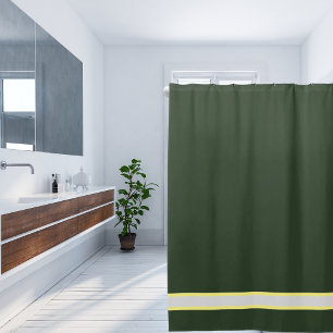 Rideaux De Douche Sage massif profond vert avec bande jaune