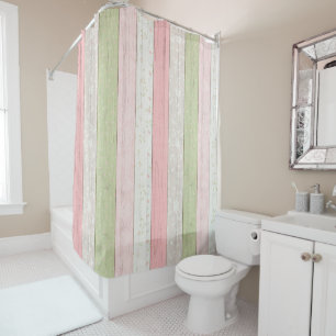 Rideaux De Douche Sage rustique Vert & Rose Floral Bois Cottage Chic