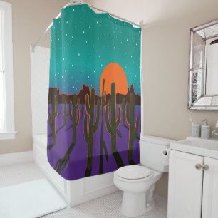 Rideaux De Douche Saguaros au coucher du soleil en violet