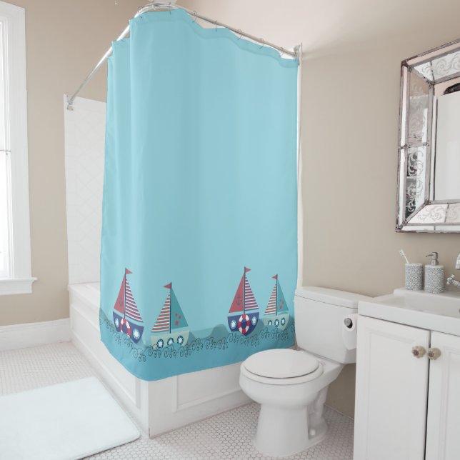 Rideaux De Douche Sail Boats Yacht Ocean Sailing Bathroom (En situation)