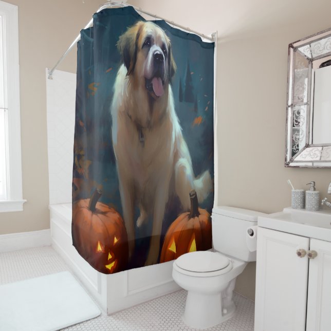 Rideaux De Douche Saint Bernard Halloween avec citrouilles effrayant (En situation)