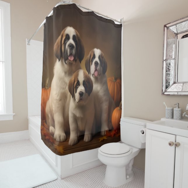 Rideaux De Douche Saint Bernard Puppy Automne Citrouille (En situation)