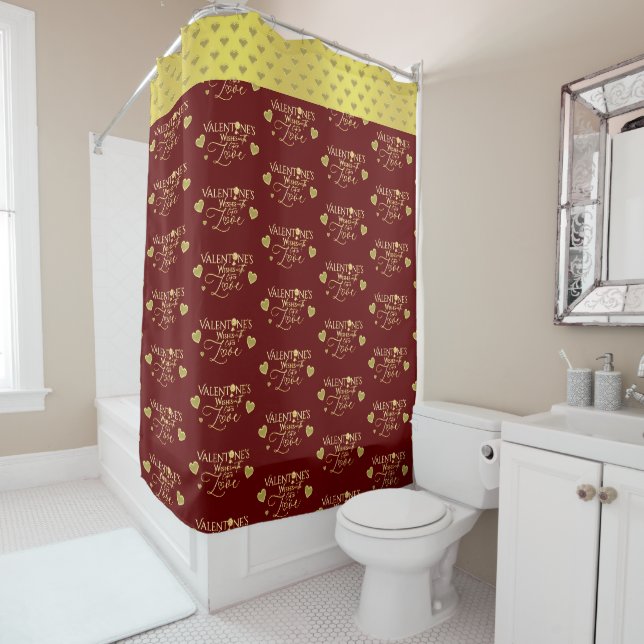Rideaux De Douche Saint-Valentin Calligraphie Rouge (En situation)