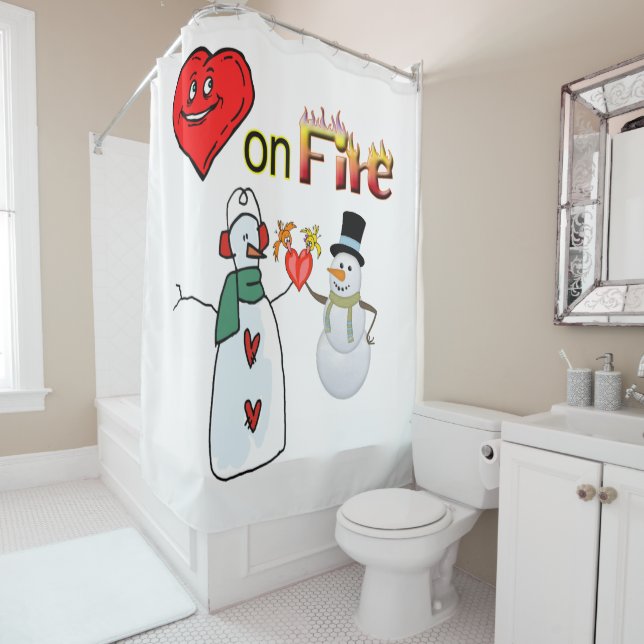 Rideaux De Douche Saint Valentin Douche rideau, Heart Fire Snowman (En situation)