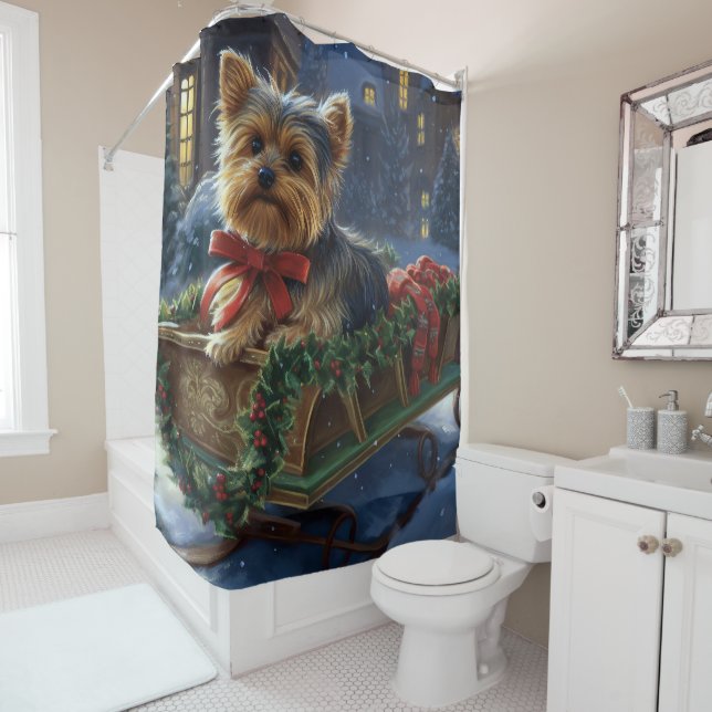 Rideaux De Douche Saison de Noël du Yorkshire Terrier (En situation)