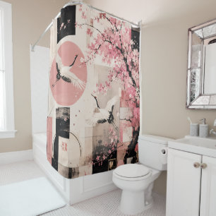 Rideaux De Douche Sakura et grues avant-garde en harmonie