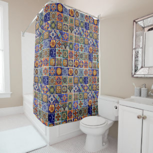 Rideaux De Douche Salle de bains colorée de style Talavera Sud-Oues