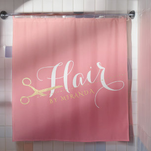 Rideaux De Douche Salon de maquillage moderne ciseaux d'or rose