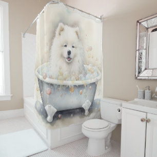 Rideaux De Douche Samoyé Dans Baignoire Aquarelle Chien Art