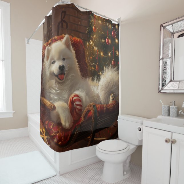 Rideaux De Douche Samoyed Chien Festive de Noël (En situation)