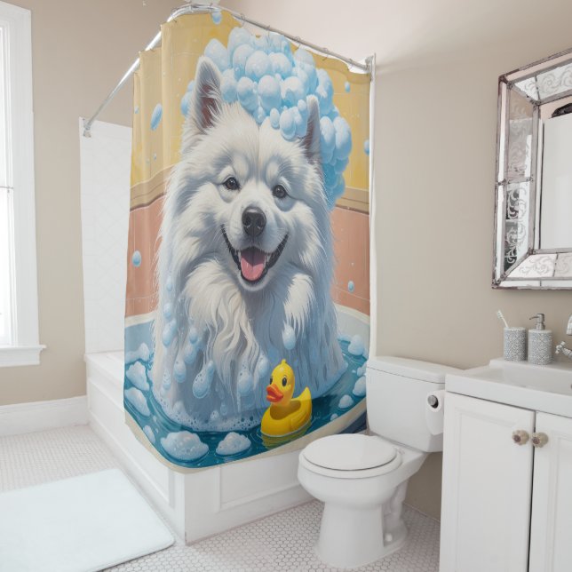 Rideaux De Douche Samoyed Dégoulinant Endormi Mignon Drôle  (En situation)