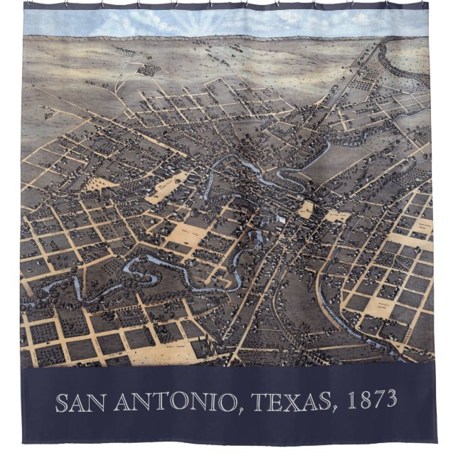 Rideaux De Douche San Antonio, Texas, Antique Aerial City Map, 1873 (Devant)