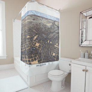 Rideaux De Douche San Antonio, Texas, carte aérienne antique de la v