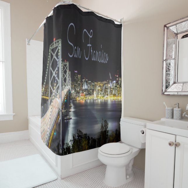 Rideaux De Douche San Francisco Night Sky Line Golden Gate Bridge (En situation)