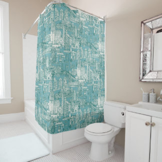 Rideaux De Douche San Francisco toile viridian bleu turquoise