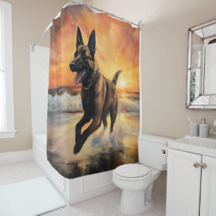 Rideaux De Douche Sandy Paws Chien Malinois Belge sur le coucher du