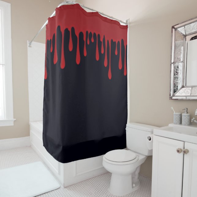 Rideaux De Douche Sang qui dégouline rouge Halloween noir (En situation)