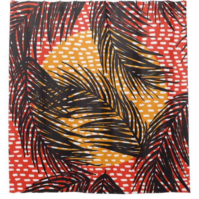 Rideaux De Douche Sans couture avec feuilles de palmiers noirs et co (Devant)