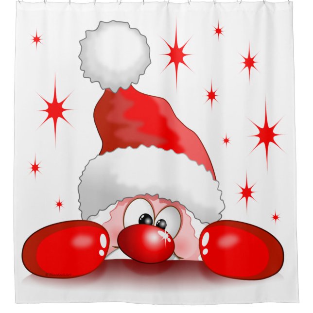 Rideaux De Douche Santa Cartoon Cute Peeking Character © BluedarkArt (Devant)
