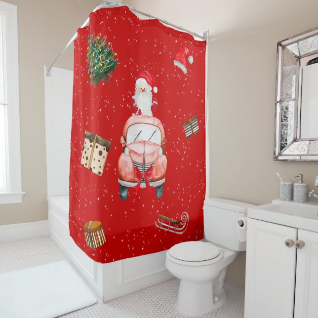 Rideaux De Douche Santa Christmas house (En situation)