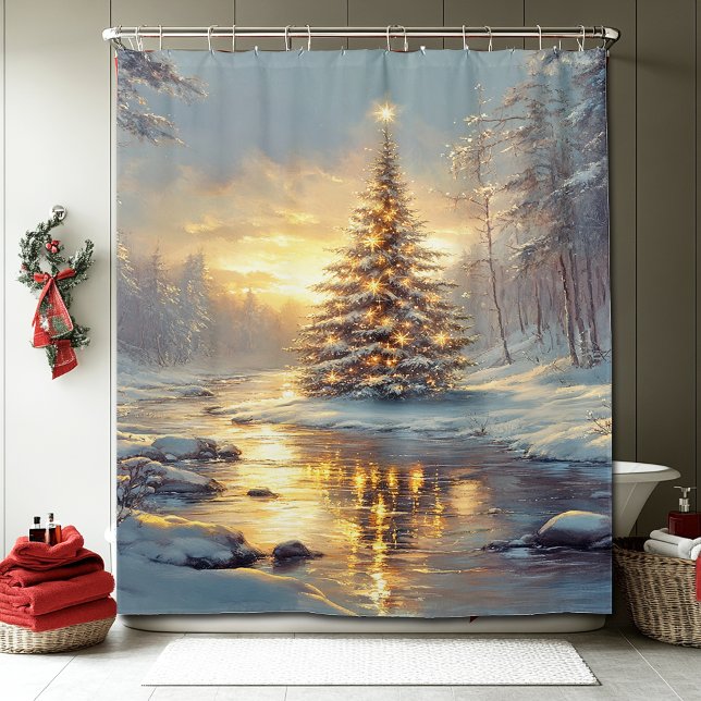 Rideaux De Douche Sapin de Noël Forêt d'Hiver Rivière (Créateur téléchargé)