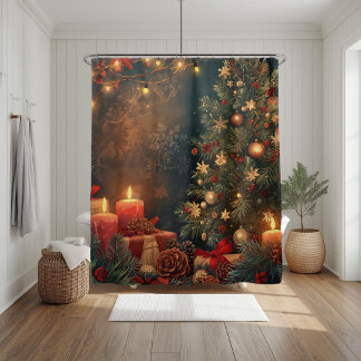 Rideaux De Douche Sapin de Noël Vintage Moody & Bougie
