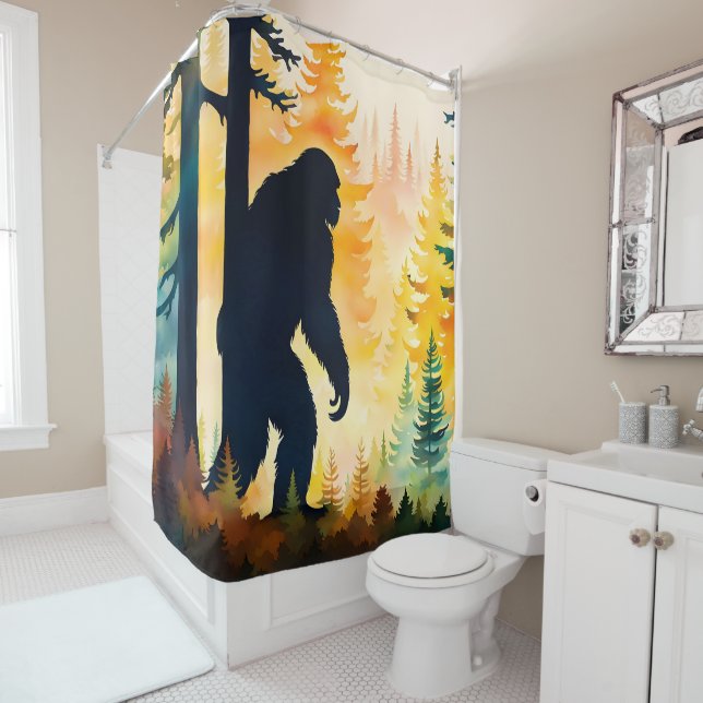 Rideaux De Douche Sasquatch Automne Paysage Coucher de soleil (En situation)