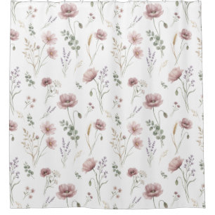 Rideaux De Douche Sauge rose verte Fleur sauvage aquarelle