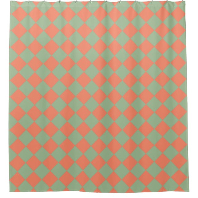 Rideaux De Douche Saumon vert olive rose Checker Motif diamant (Devant)