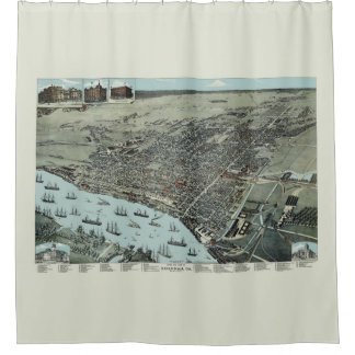 Rideaux De Douche Savannah Georgia 1891 Oiseaux Vue des yeux Carte V