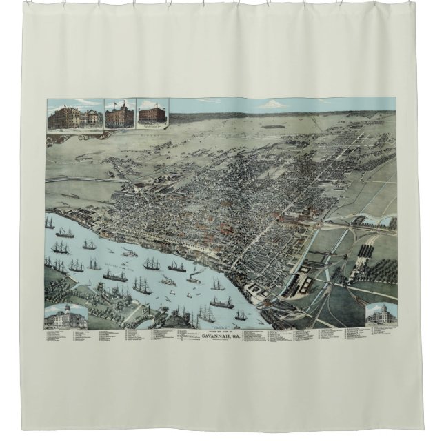 Rideaux De Douche Savannah Georgia 1891 Oiseaux Vue des yeux Carte V (Devant)