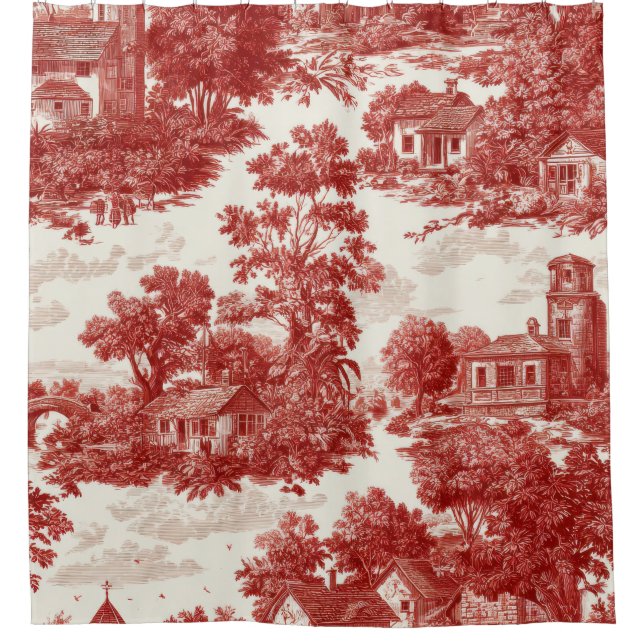 Rideaux De Douche Scène de campagne en toile rouge (8) (Devant)