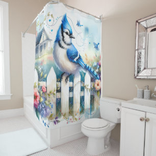 Rideaux De Douche Scène de clôture de jardin de cottage Blue Jay